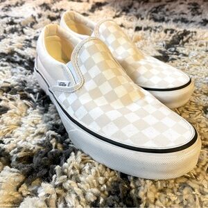 Vans Classic Checkerboard Slip-Ons size 9 women (7.5 men). White/light taupe.